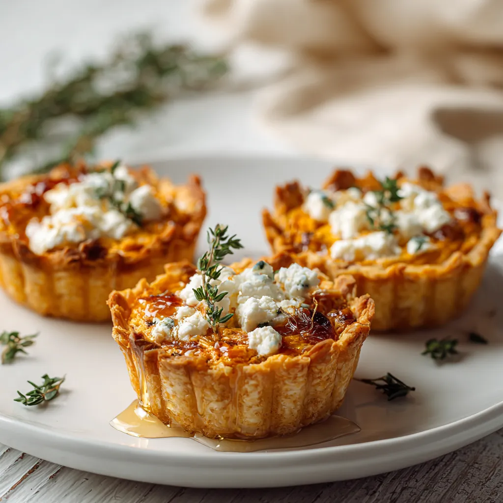 Mini Pumpkin Goat Cheese Tartlets with Honey Drizzle and Fresh Herbs